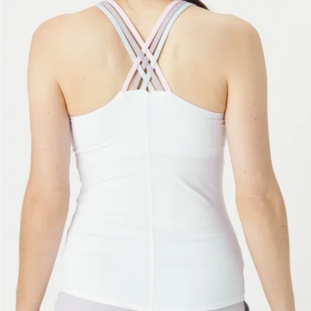 Lucky in Love White Tank Top with Pink and Blue Straps